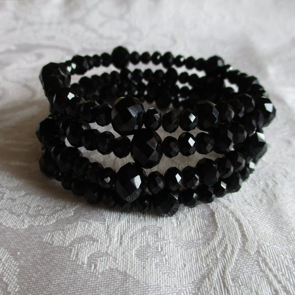 BLACK SHINY SPARKLE BRACELET (BEADED) – NWOT - Picture 6 of 15